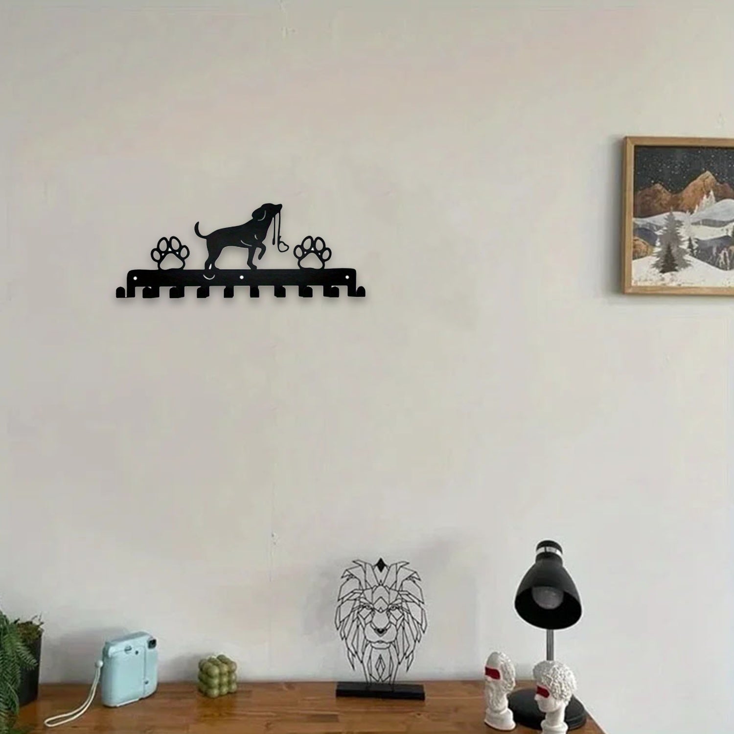 Farmhouse Style Dog Hooks Wall Decor - Rustic Wooden Coat Rack & Key Holder