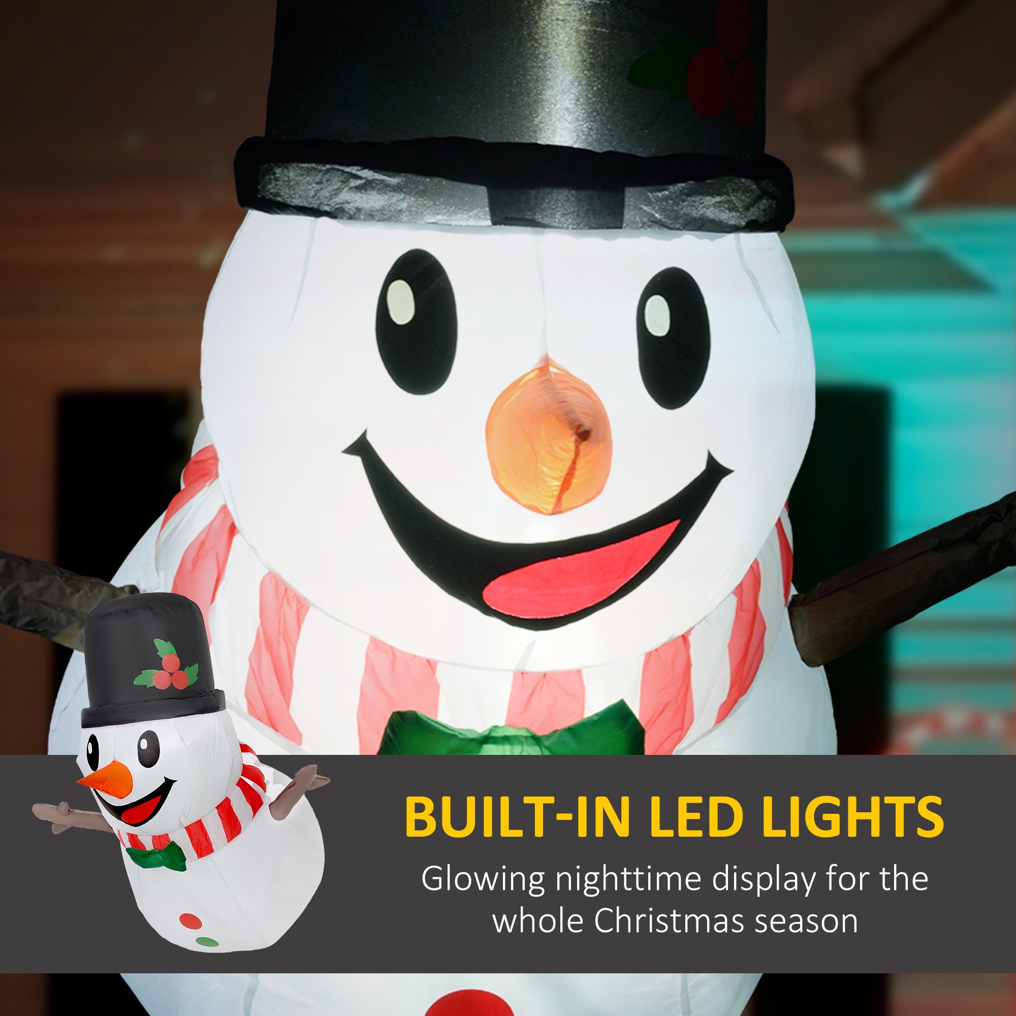 3.4' Inflatable Hanging Snowman w/ LED Lights, Blow-Up Outdoor Christmas Display for Party