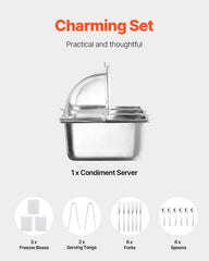 Countertop Food Serving Display Container 6 Pan Condiment Dispenser With Lid