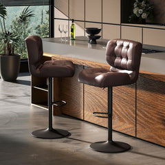 Bar Height Bar Stools Set of 2 with Adjustable Seat, Adjustable Swivel Barstools with Thick Padded Cushion and Metal Footrest for Home Bar, Brown