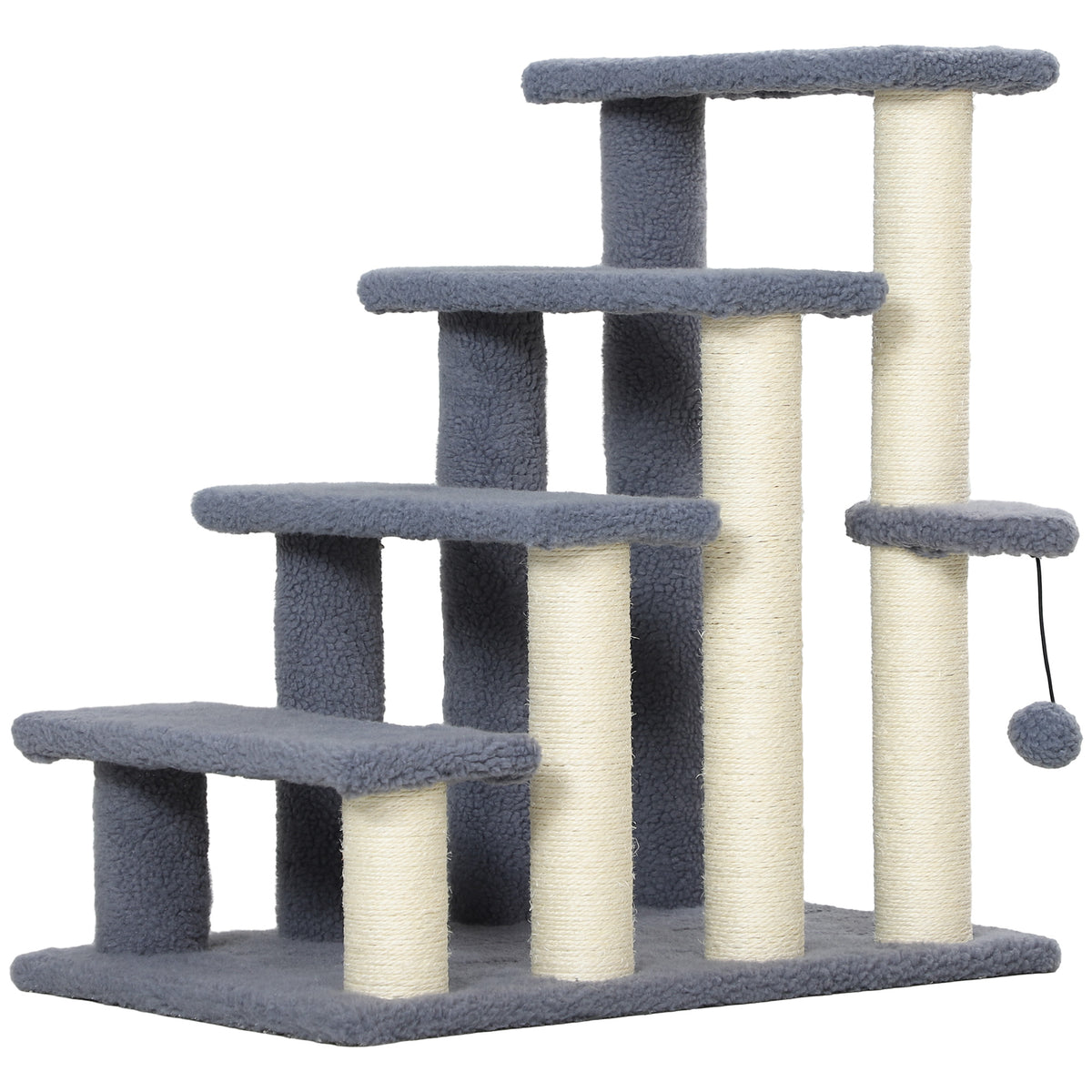 4 Levels Cat Steps with Scratching Posts for High Bed, Sofa, Gray