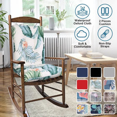 Waterproof Rocking Chair Cushion Upper And Lower Back And Seat Sets With Non-Slip Ties Oxford Cloth Surface Polyester Filling Comfortable For Indoor Home Office Car