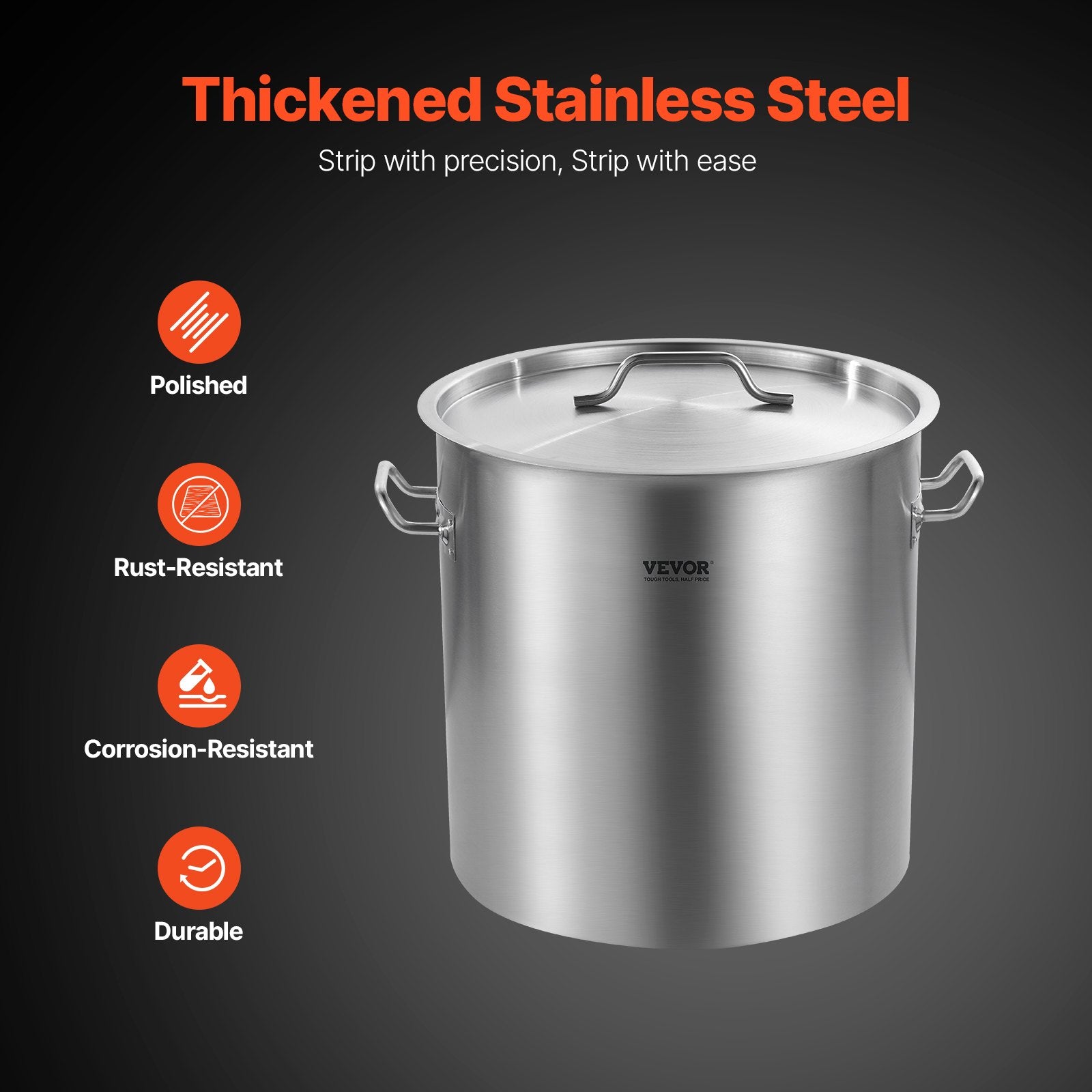53QT Stainless Steel Stockpot Cooking Kitchen Sauce Pot With Lid Handle