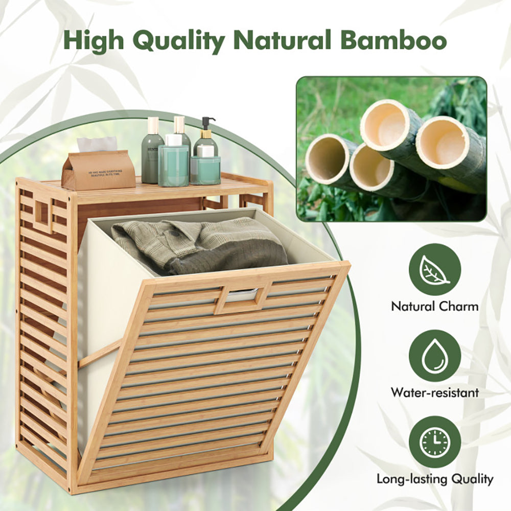 18 Gal Bamboo Tilt-out Laundry Hamper With Removable Fabric Bin