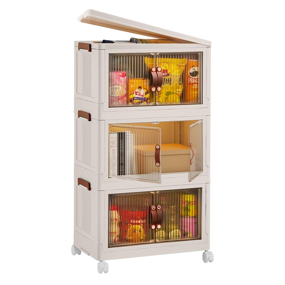 3Pcs Foldable Storage Bins With Lid Wheels Front Magnetic Door Fedex Shipping
