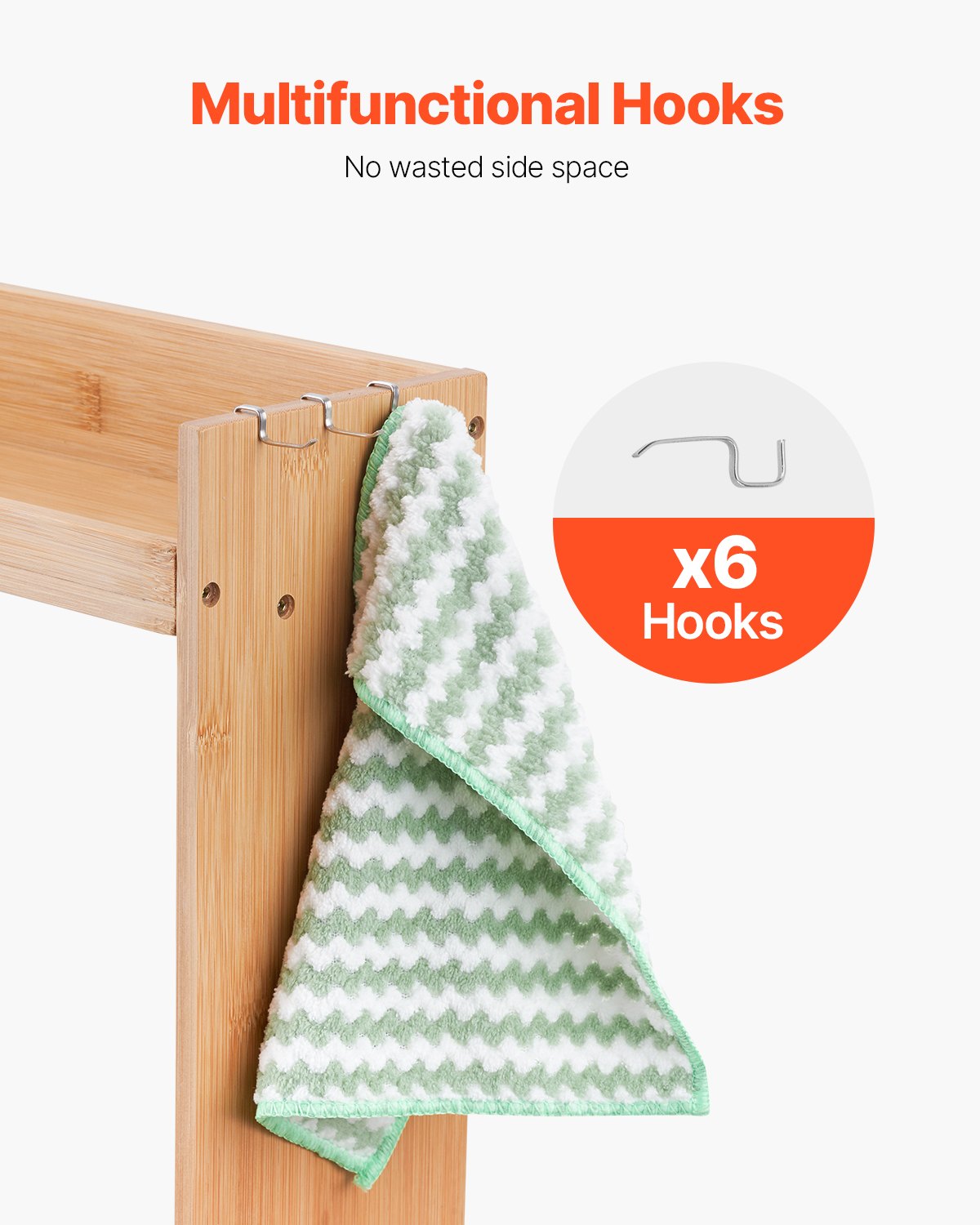 Over The Stove Spice Shelf Spice Rack Kitchen Organizer 32.6x13in Bamboo 6 Hooks