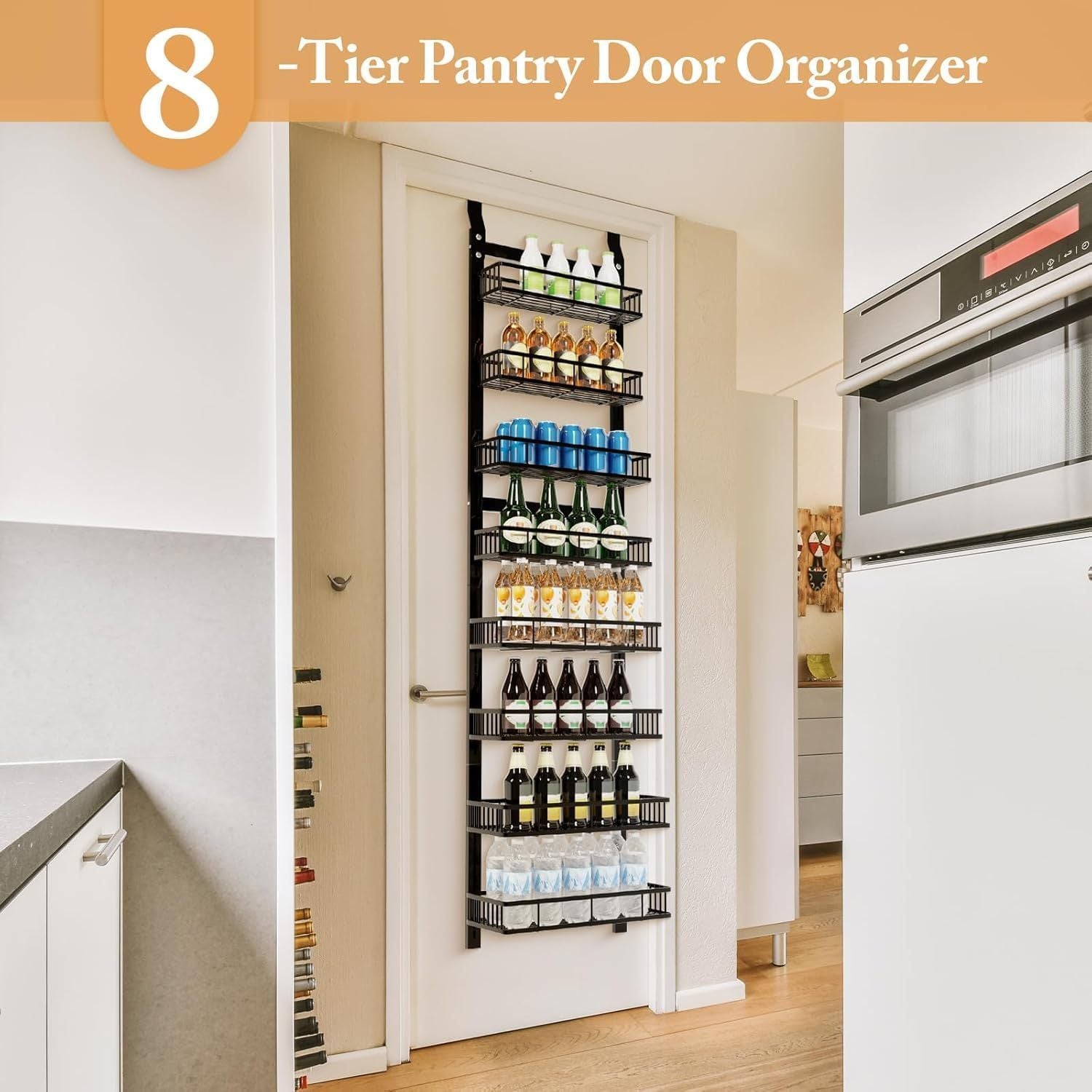 Behind-the-door Food Cabinet Storage Rack, Metal Hanging Spice Rack, Cabinet Door Storage Rack With Adjustable Basket, Kitchen Wall-mounted Spice Rack.