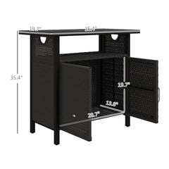 Outdoor Pool Towel Storage Cabinet Organizer, Outdoor Bar Table With Shelf And Cabinet, Pool Towel Holder Pool Valet With Weather-Resistant PE Rattan And Steel Frame, Espresso