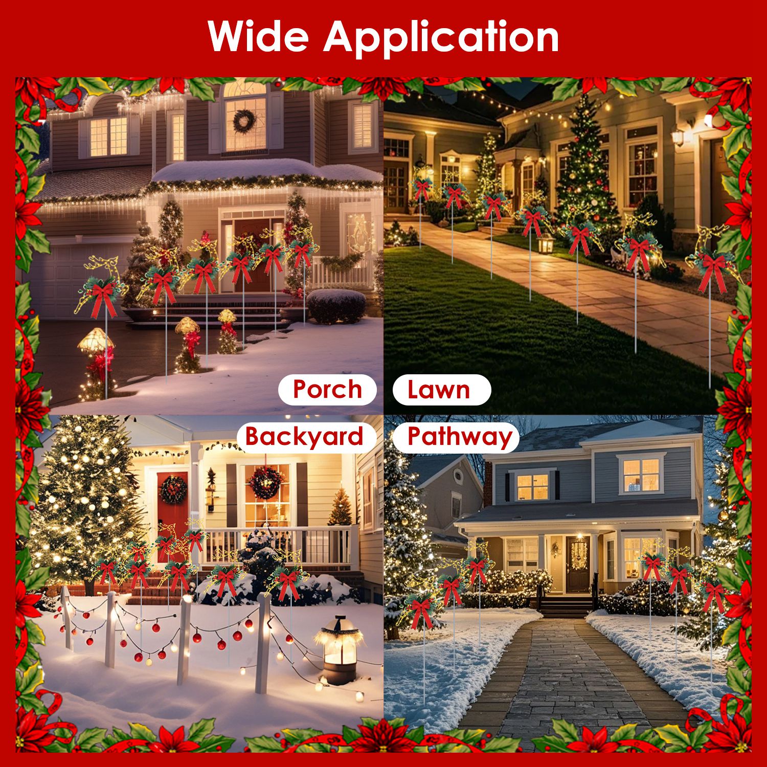 2Pcs Christmas Lighted Reindeer Decoration LED Pathway Stake Lights Battery Powered For Outdoor Garden Lawn Porch Front Door Patio Holiday Decor