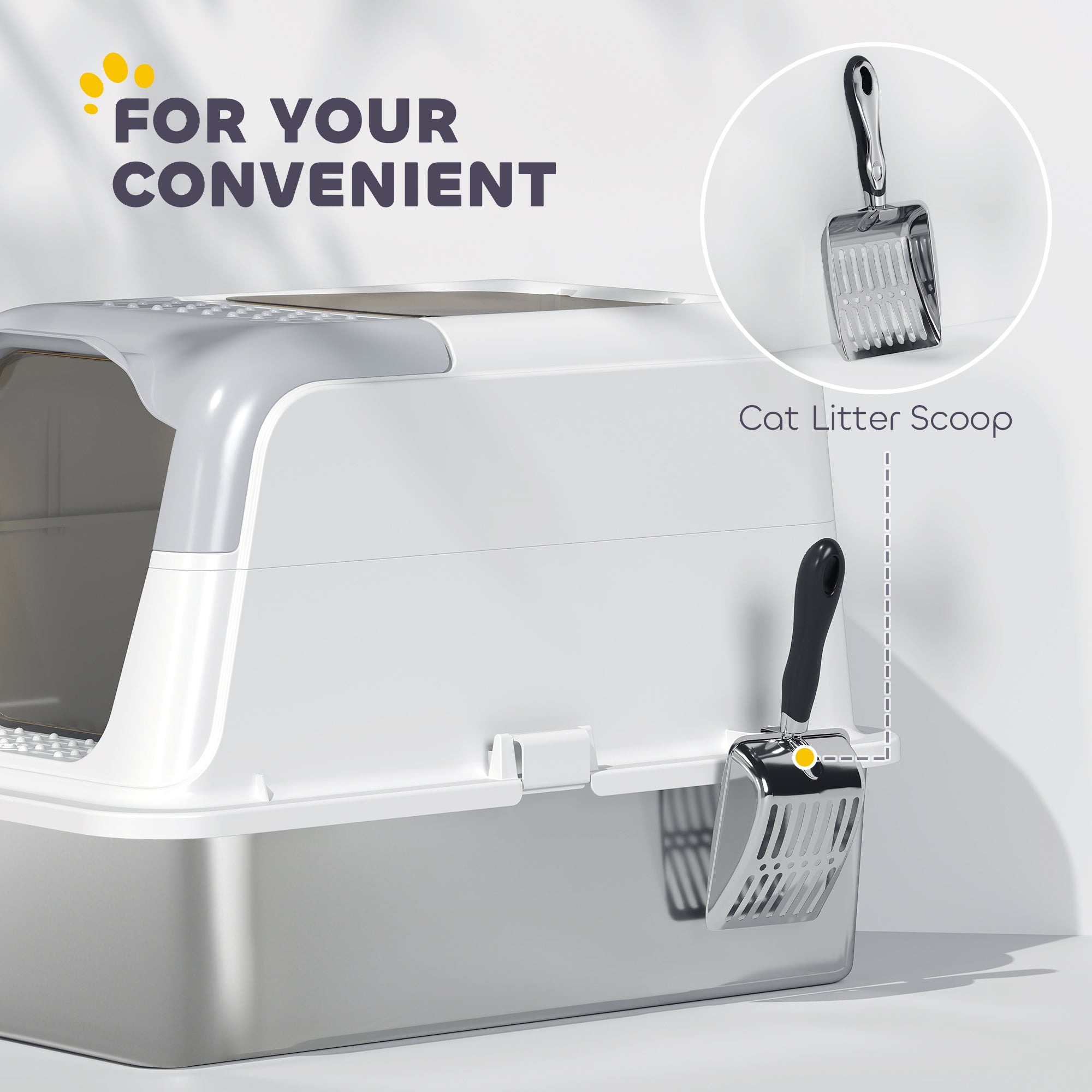Extra Large Stainless Steel Litter Box, Enclosed Cat Litter Box with Scoop, Deodorizer Bag, Sand Drop Pedal