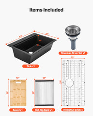 33 Inch Granite Kitchen Sink Top Mount Single Bowl Drop-In Basin For RV Bar