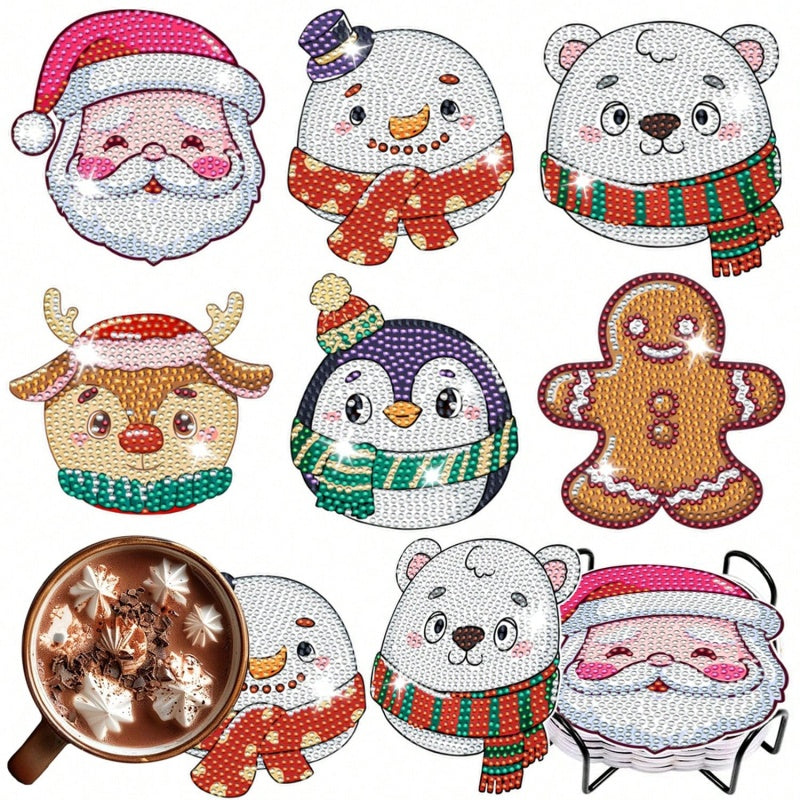 6 Pcs Chirstmas Cartoon Diamond Art Painting Acrylic Garden Stake Craft Ornaments Kits Keychains Refrigerator Fridge Magnets Accessories DIY Full Drill Diamonds Pendants Decor For Xmas Decor