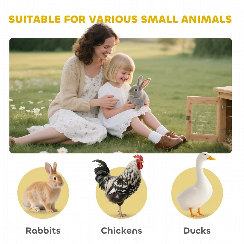 PawHut Wooden Rabbit Hutch Bunny Cage With Openable Waterproof Roof, No Leak Tray Solid Fir Wood Build For Rabbits, Chickens, Ducks