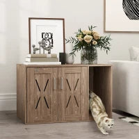 PawHut Cat Litter Box Enclosure With Scratching Board, Cat Washroom End Side Table,  Walnut Brown