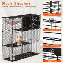 3-Tier Cat Cage Enclosure Indoor Cat Cage Playpen With Hammock Toy Ball Ladder DIY Iron Wire Cat House Kennels Crate For 1-2 Cats Ferret Rabbit Small Animals