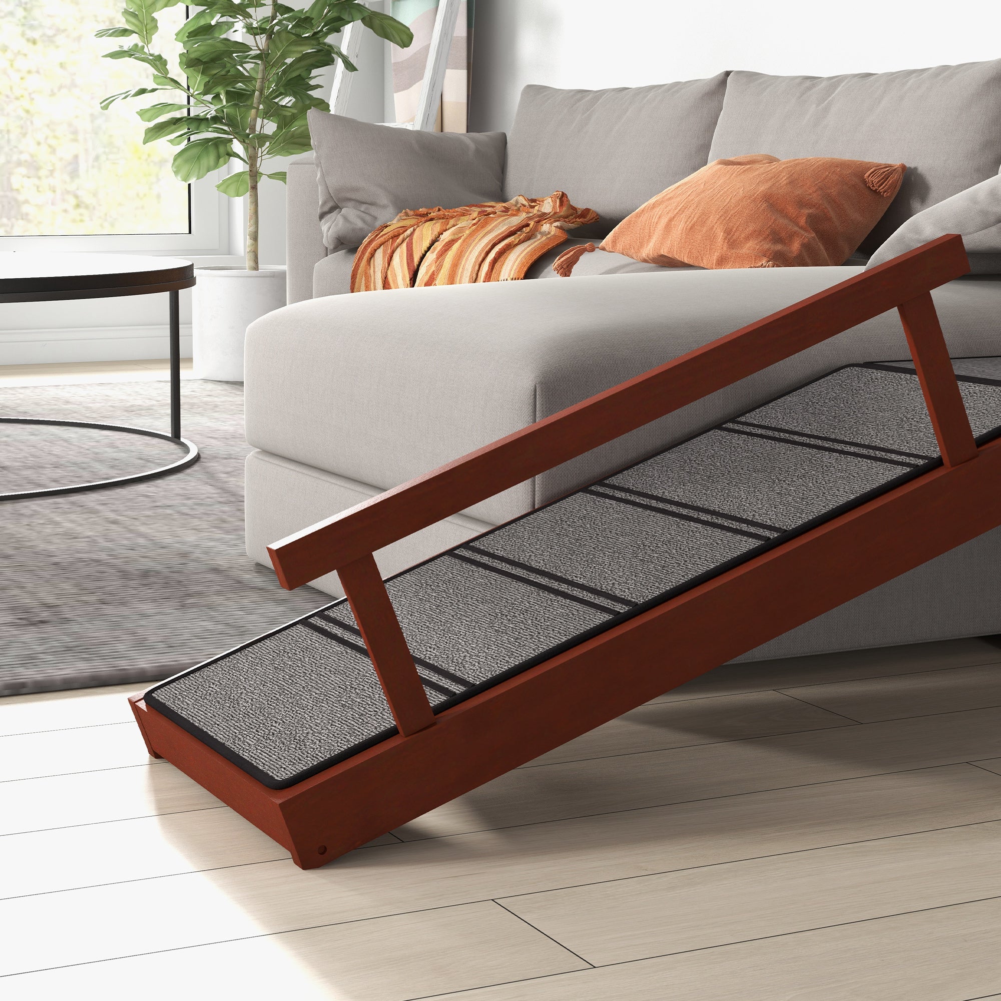 Wooden Dog Ramp with Removable Guardrails, Non-Slip Surface, 49" Long, Brown