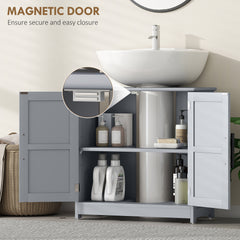 Farmhouse Pedestal Sink Storage Cabinet, Bathroom Sink Cabinet with 2 Barn Doors and Adjustable Shelf, Dark Gray