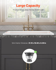 33x19 In Farmhouse Sink Topmount Undermount Kitchen Single Bowl Basin Fireclay