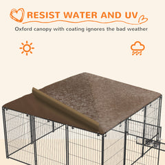 6.9' x 6.9' x 5' Outdoor Dog Kennel with Canopy Garden Playpen Fence Crate Enclosure Cage Rotating Bowl, Coffee