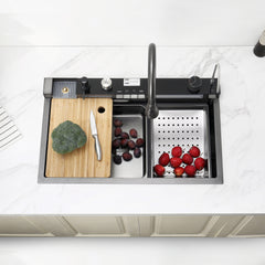 Single Bowl Kitchen Sink With Pull-Out Faucet, 304 Stainless Steel Waterfall Sink, Vegetable & Dish Washing Sink For Kitchen, Laundry Or Utility Use