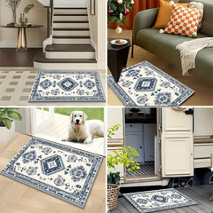 Blue And White Retro Ethnic Style Kitchen Carpet Three-piece Set Niche Artistic Texture Infuses Retro Ritual Feeling For Kitchen Space Non-slip Easy-to-clean And Also Produces A Piece Of Cashmere-like