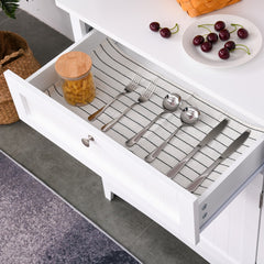 Kitchen Buffet Hutch Cabinet, Freestanding Kitchen Pantry Storage Cabinet Cupboard with Framed Glass Door, Drawer and Microwave Space, White