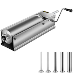 Horizontal Sausage Stuffer 7L/15Lbs Manual Sausage Maker With 5 Filling Nozzles Sausage Stuffing Machine For Home & Commercial Use Stainless Steel