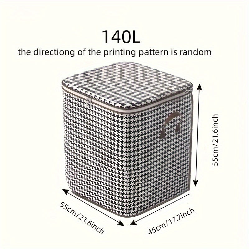 3pcs Set,140L,Stylish Foldable Zippered Storage Bags, Travel Organizer,Large Capacity, Portable, Moisture-Proof Non-Woven Fabric Solution, Houndstooth Print