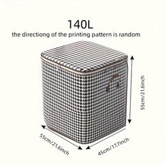 3pcs Set,140L,Stylish Foldable Zippered Storage Bags, Travel Organizer,Large Capacity, Portable, Moisture-Proof Non-Woven Fabric Solution, Houndstooth Print