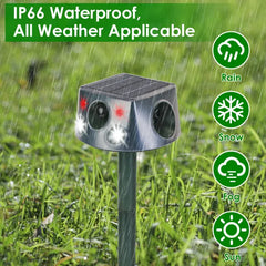 Ultrasonic Solar Animal Repeller Outdoor Mole Snake Squirrel Repellent Waterproof Bird Deer Dog Cat Deterrent With 6 Modes Motion Sensor Vibration Stake For Farm Garden Yard