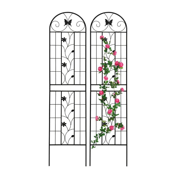 2 Pack Metal Garden Trellis 86.7" X 19.7" Rustproof Trellis For Climbing Plants Outdoor Flower Support Black