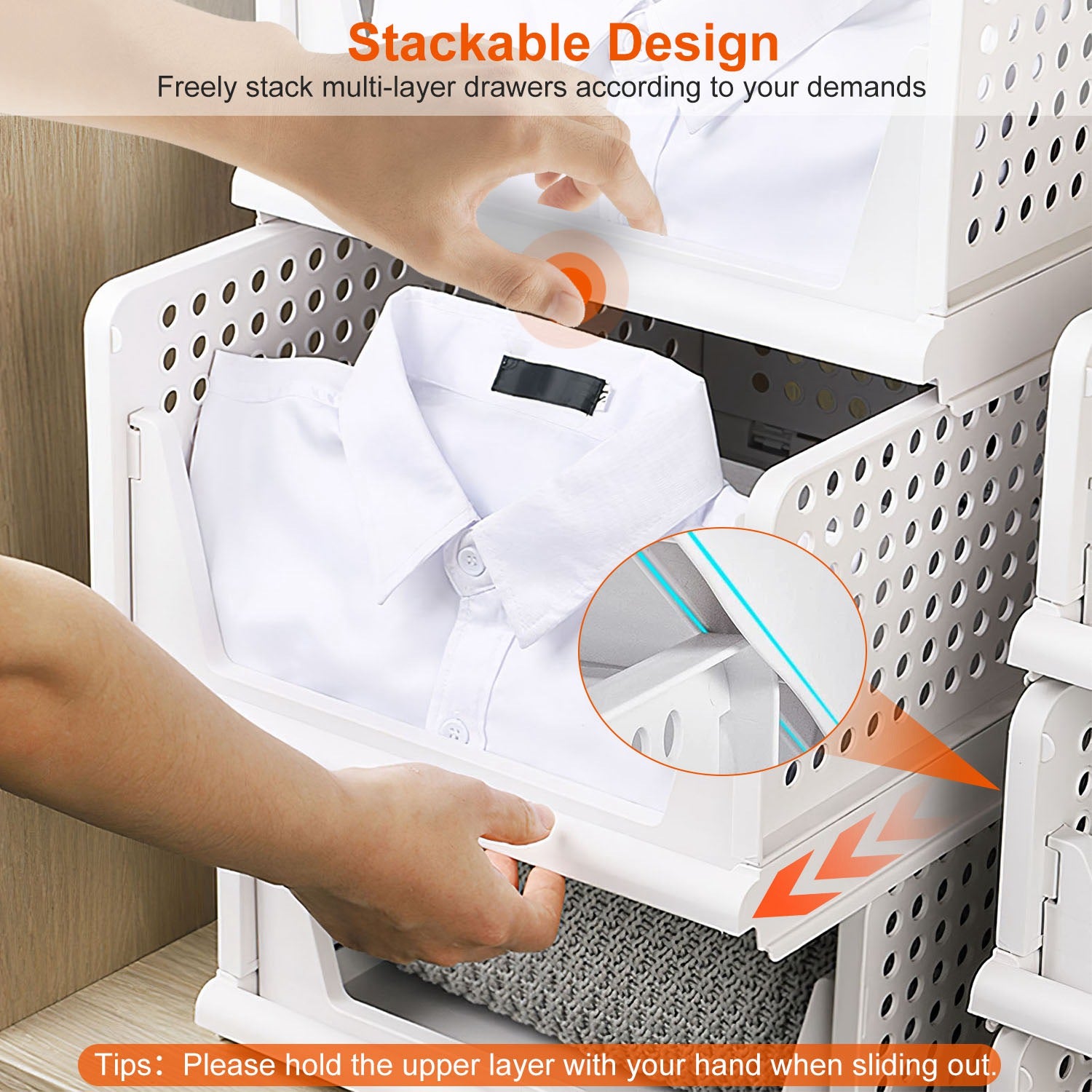 4 Packs Plastic Storage Box With Slide Rail Stackable  For Living Room Bedroom Wardrobe Fedex Shipping