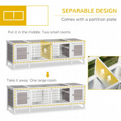 Rabbit Hutch, Bunny Cage, Guinea Pig House With Pull-Out Tray, And Divided Board For Indoor, White