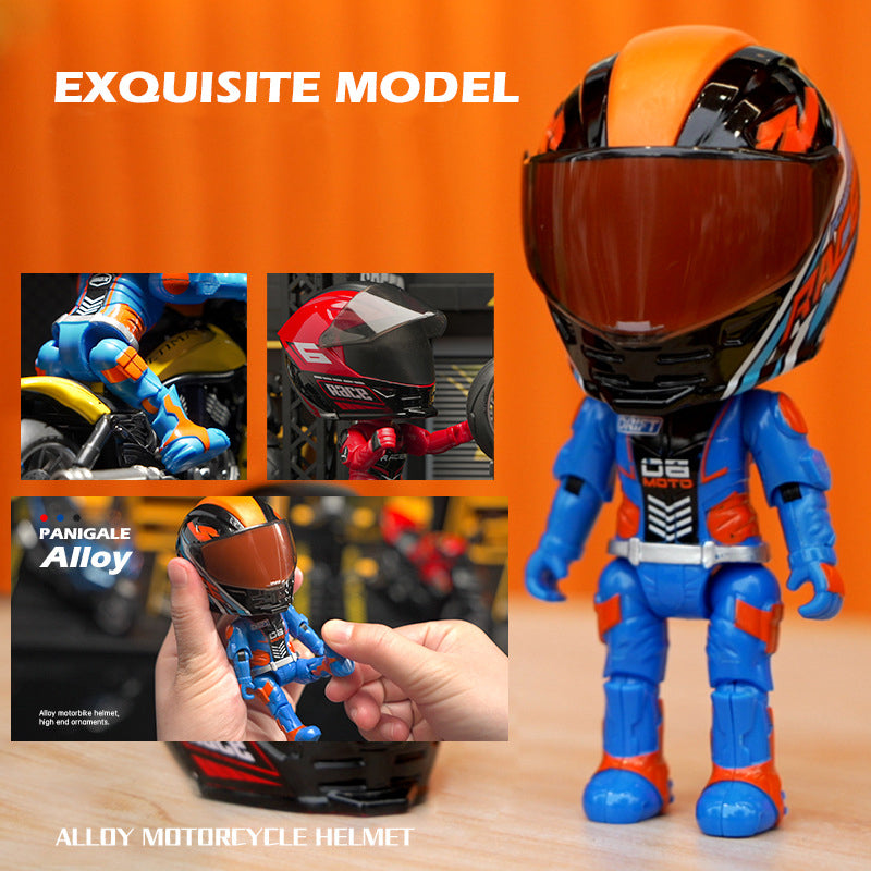 Alloy Motorcycle Rider Figurine, Detachable And Transformable Helmet Figurine, Christmas Gift