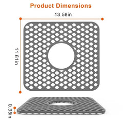 Silicone Grid Sink Mat With Central Drain Hole Non-Slip Kitchen Stainless Steel Sink Protector