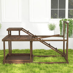 Wooden Chicken Activity Play Set with Perch, Swing, Ladder, Platforms, Feeder Storage, Coffee