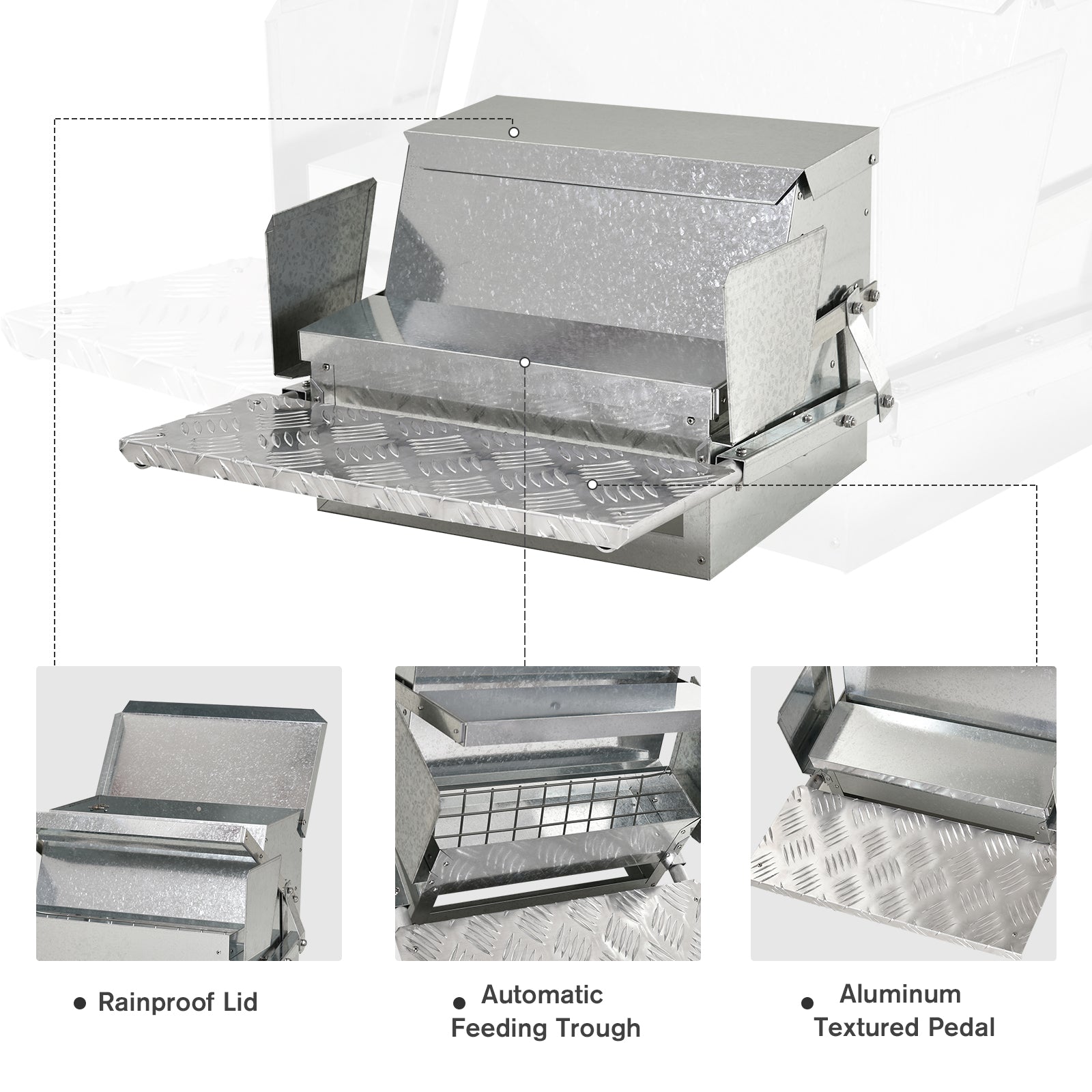 25 lbs Capacity Automatic Chicken Poultry Feeder with a Galvanized Steel and Aluminium Build, Weatherproof Design