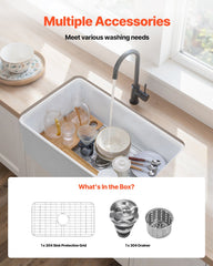 33.5x20 In Farmhouse Sink Undermount Kitchen Single Bowl Basin Fireclay White