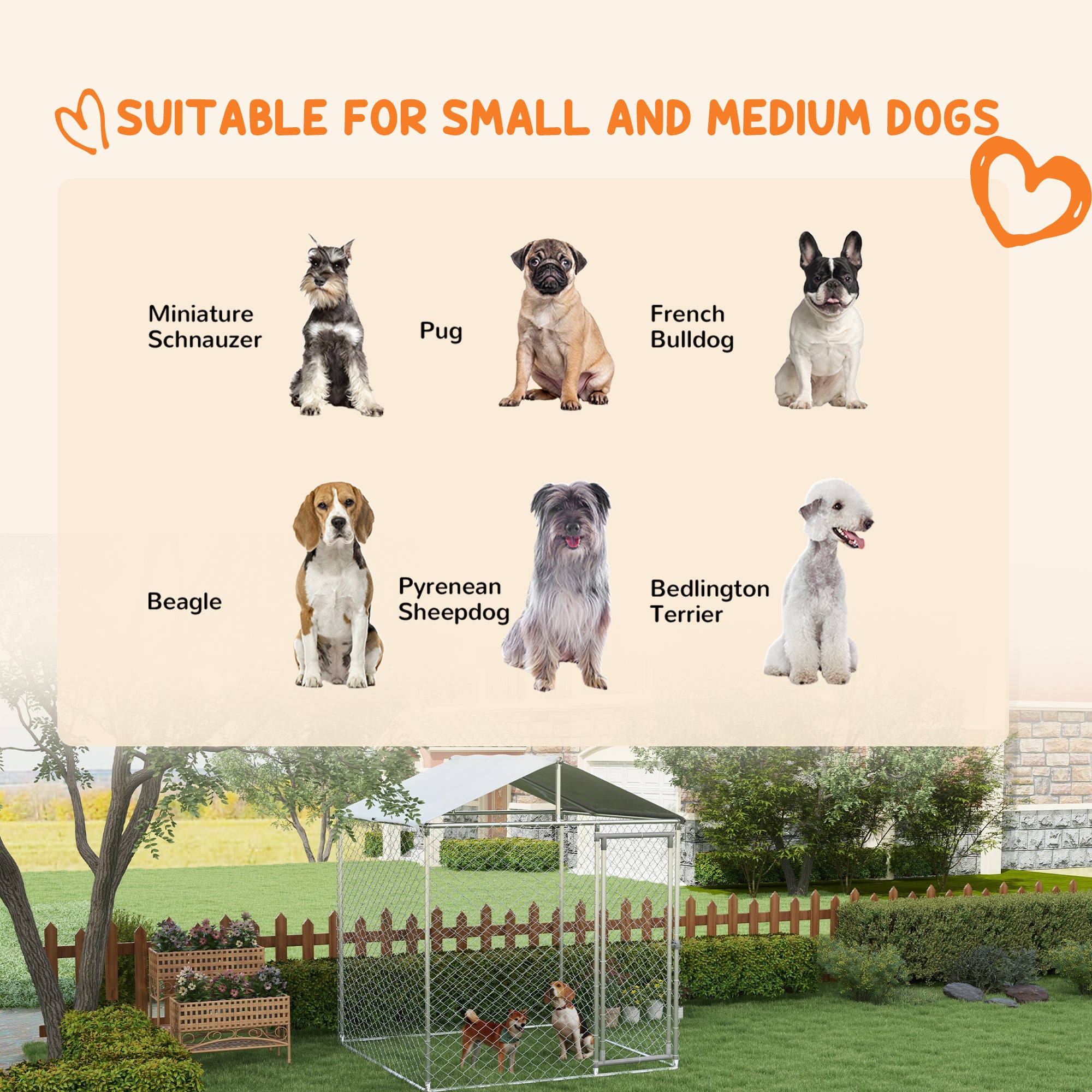 6.6' x 6.6' x 7.8' Dog Kennel Outdoor for Small Medium Dogs with Waterproof Roof, Silver