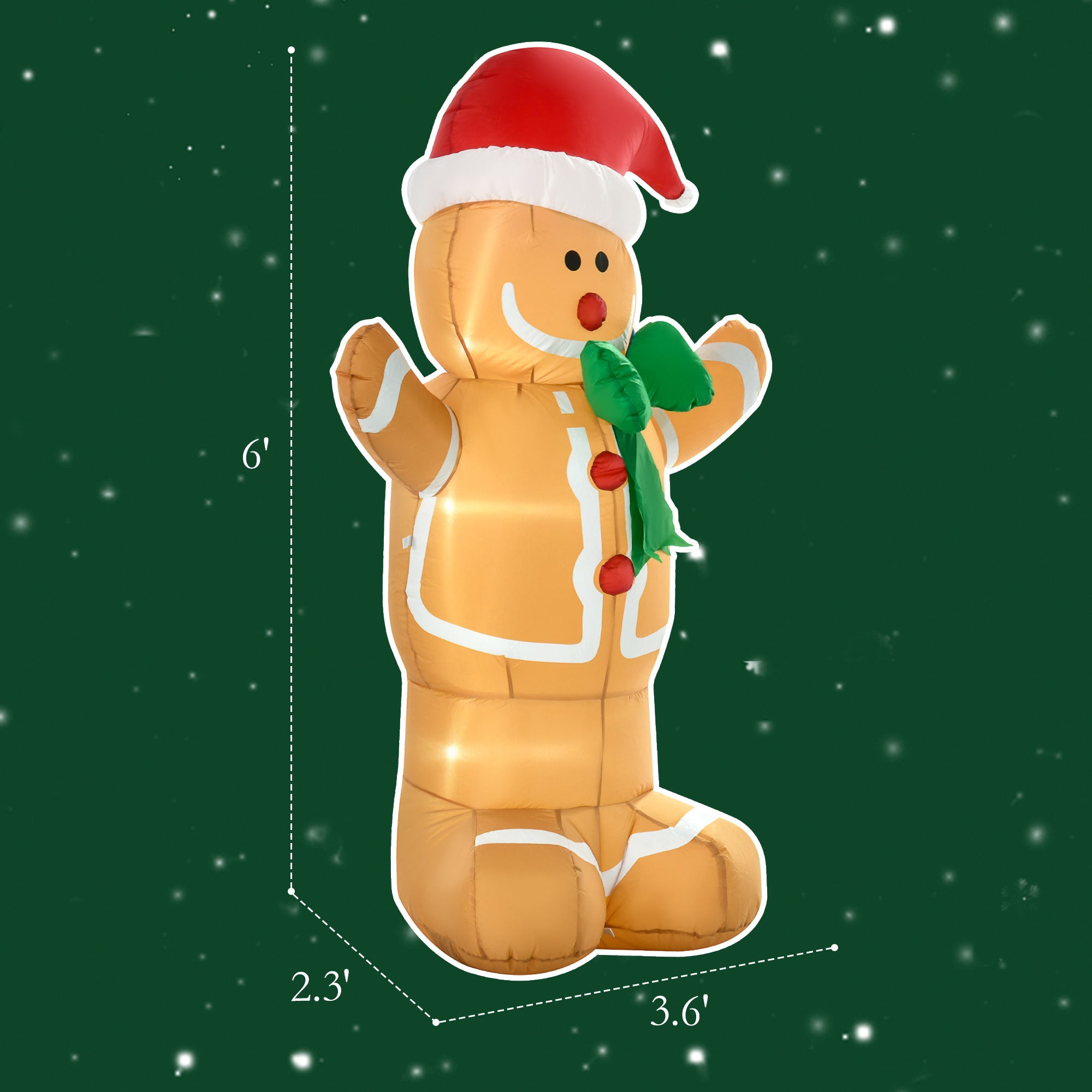 6ft Christmas Inflatable Gingerbread Man, Outdoor Blow-Up Yard Decoration With LED Lights Display