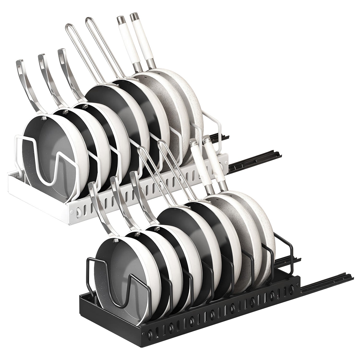 1Pc Pull Out Pots And Pans Organizer Under Cabinet With 8 Adjustable Dividers Rustproof Carbon Steel Sliding Pots Holder For Kitchen Cookware Bakeware Pots Lids Storage
