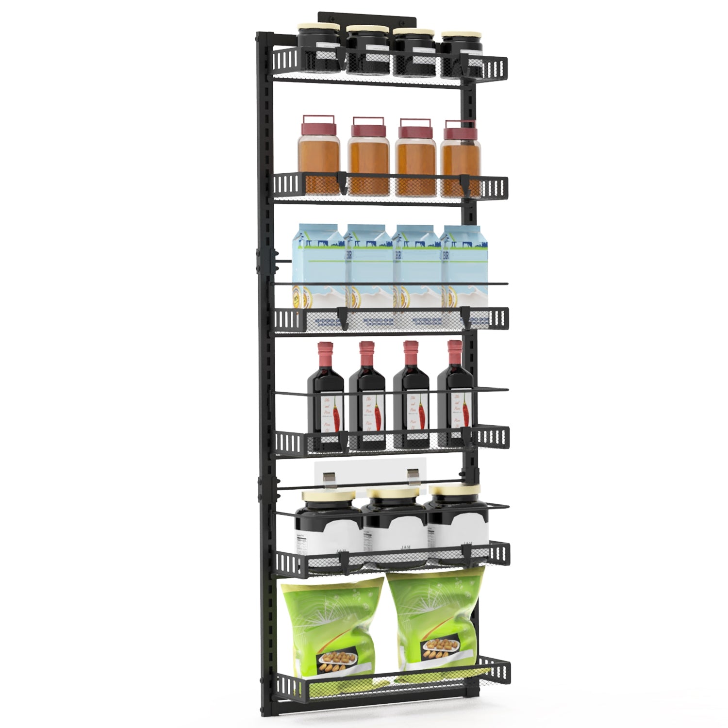 Black-White Options -- 1Pc Over The Door Pantry Organizer 6-Tier Pantry Door Organizer Carbon Steel 110LBS Loading Easy Install Behind Door Storage For Closet Kitchen Bathroom 50.19H 17.12W 5.51in D
