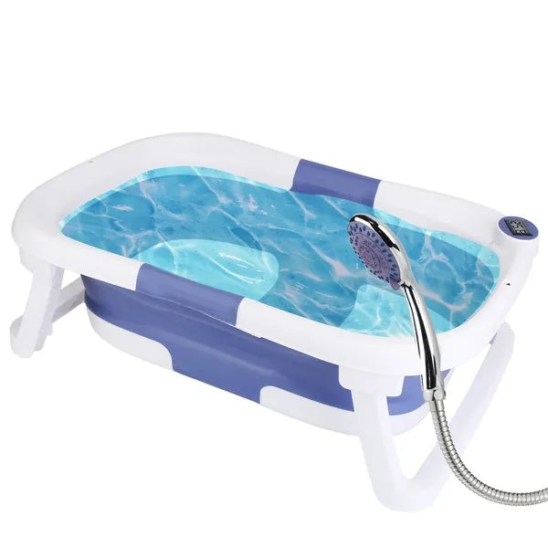 Baby Bath Tub With Thermometer Collapsible Travel-Friendly 0-24Months Baby Bathtub
