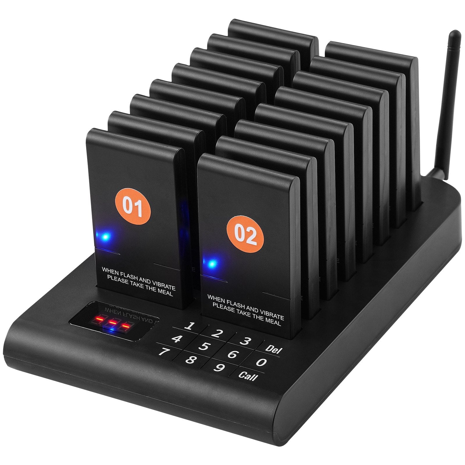 Restaurant Pager System, Wireless 500m Long Range Lineup Waiting Queue Signal, Guest Customer Calling Beepers With Vibration & Flashing, 16 Buzzers For Food Truck, Church, Nursery, Hospital
