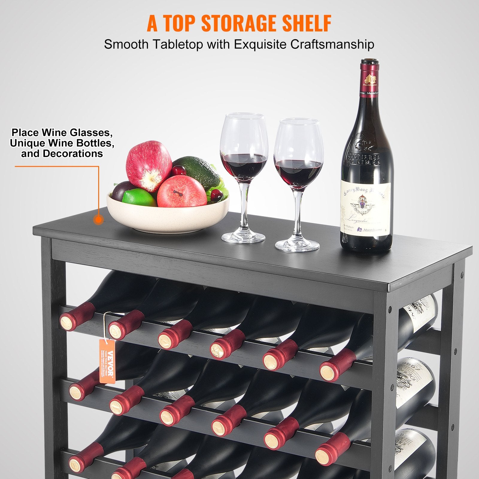 42 Bottle 7-Tier Modular Wine Rack Bamboo Wood Display Shelf With TableTop