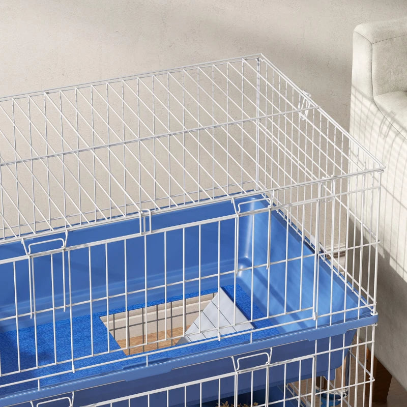 2-Tier Guinea Pig Cage, Ferret Cage, Chinchilla Cage, Small Animal Cage Indoor With Dish And Bottle, 2 Doors, Deep Bottoms, Ramp