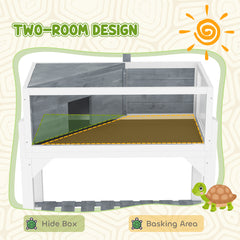 Wooden Tortoise Habitat with Storage Shelf, Tortoise Enclosure with Clear Windows, Openable Top, Lamp Holder, Gray