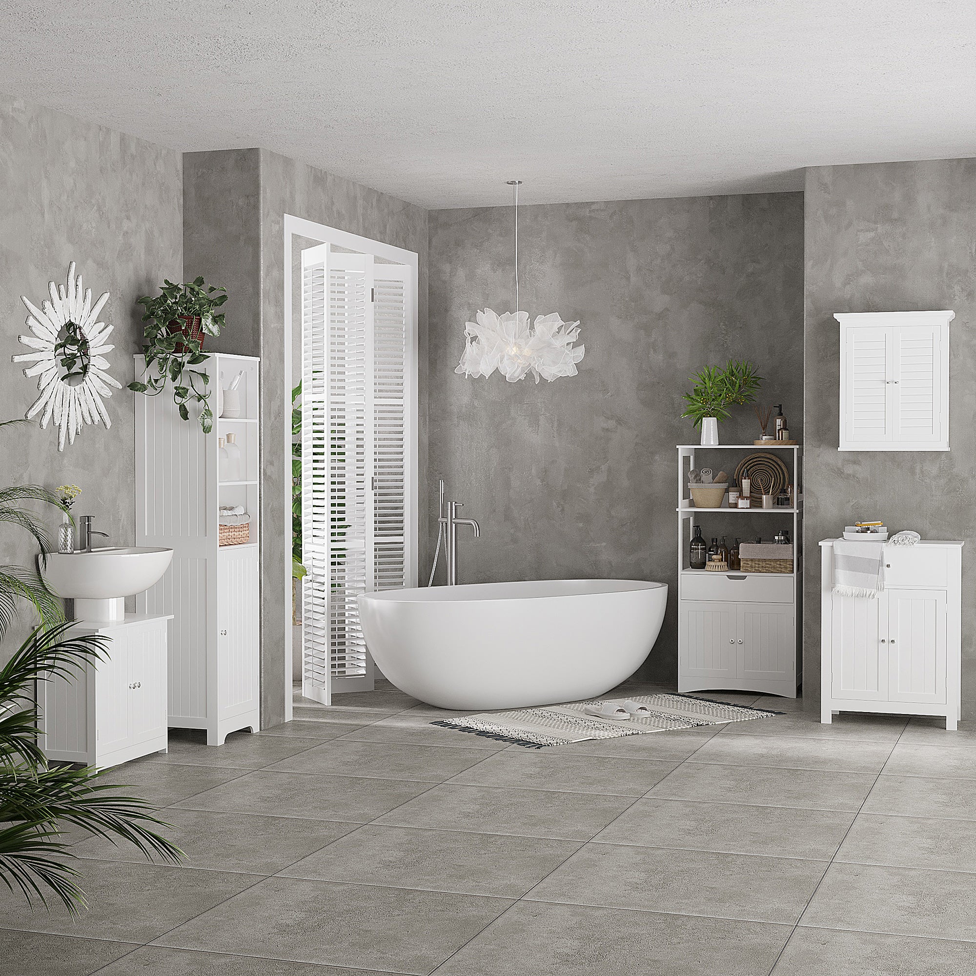Under Sink Bathroom Cabinet, Pedestal Sink Storage Cabinet with 2 Doors, Shelf and U-Shape, White