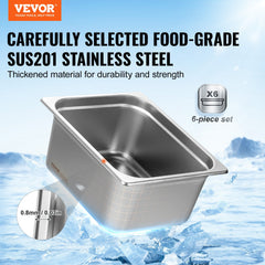 6 Pack Hotel Pans, 1/2 Size Anti-Jam Steam Pan, 0.8mm Thick Stainless Steel Restaurant Steam Table Pan, 6-Inch Deep Commercial Table Pan, Catering Storage Food Pan, For Industrial & Scientific