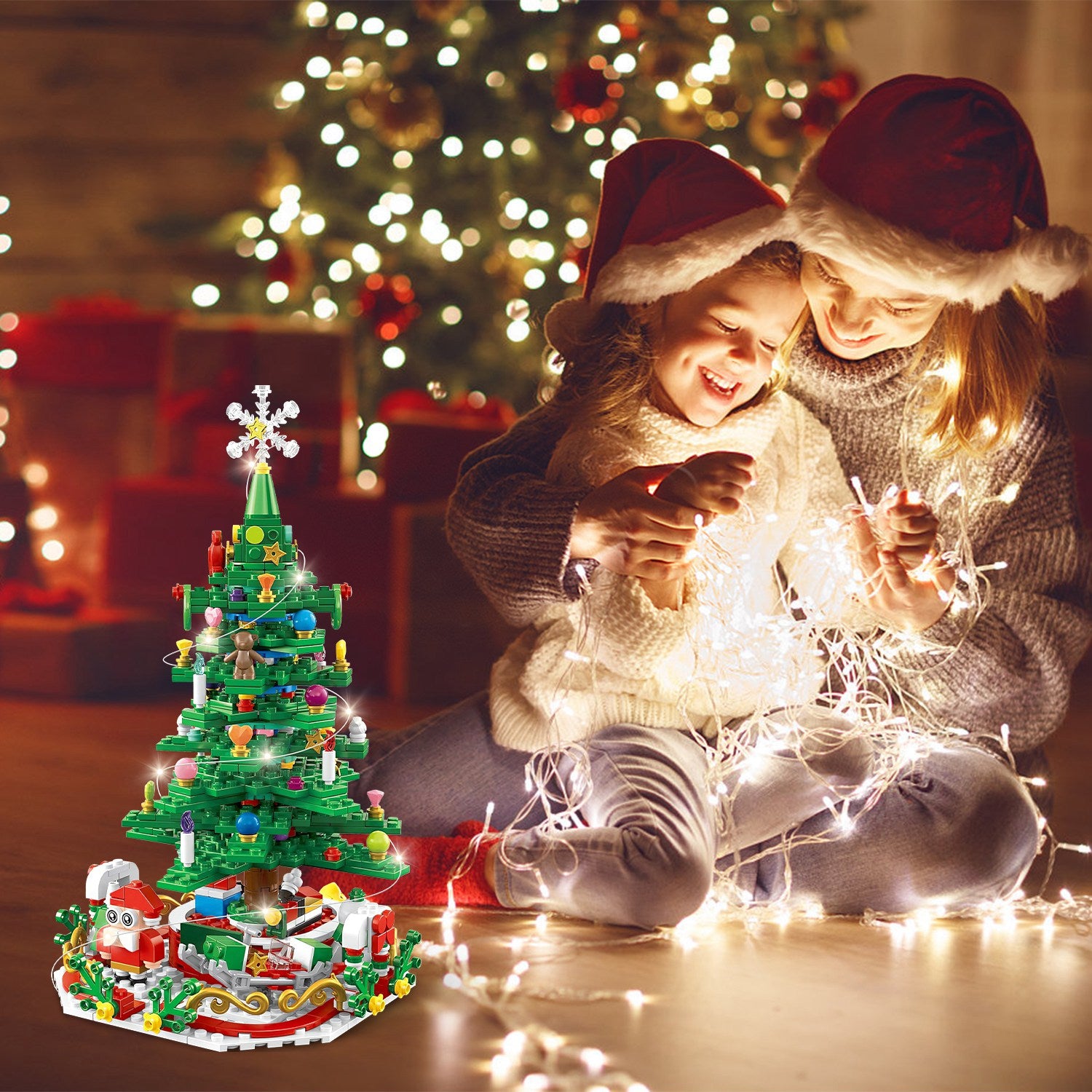 Year Christmas Tree Building Set With LED Light Tabletop Christmas Building Block 24 Days Christmas Countdown Calendar For Boys Girls 3-6